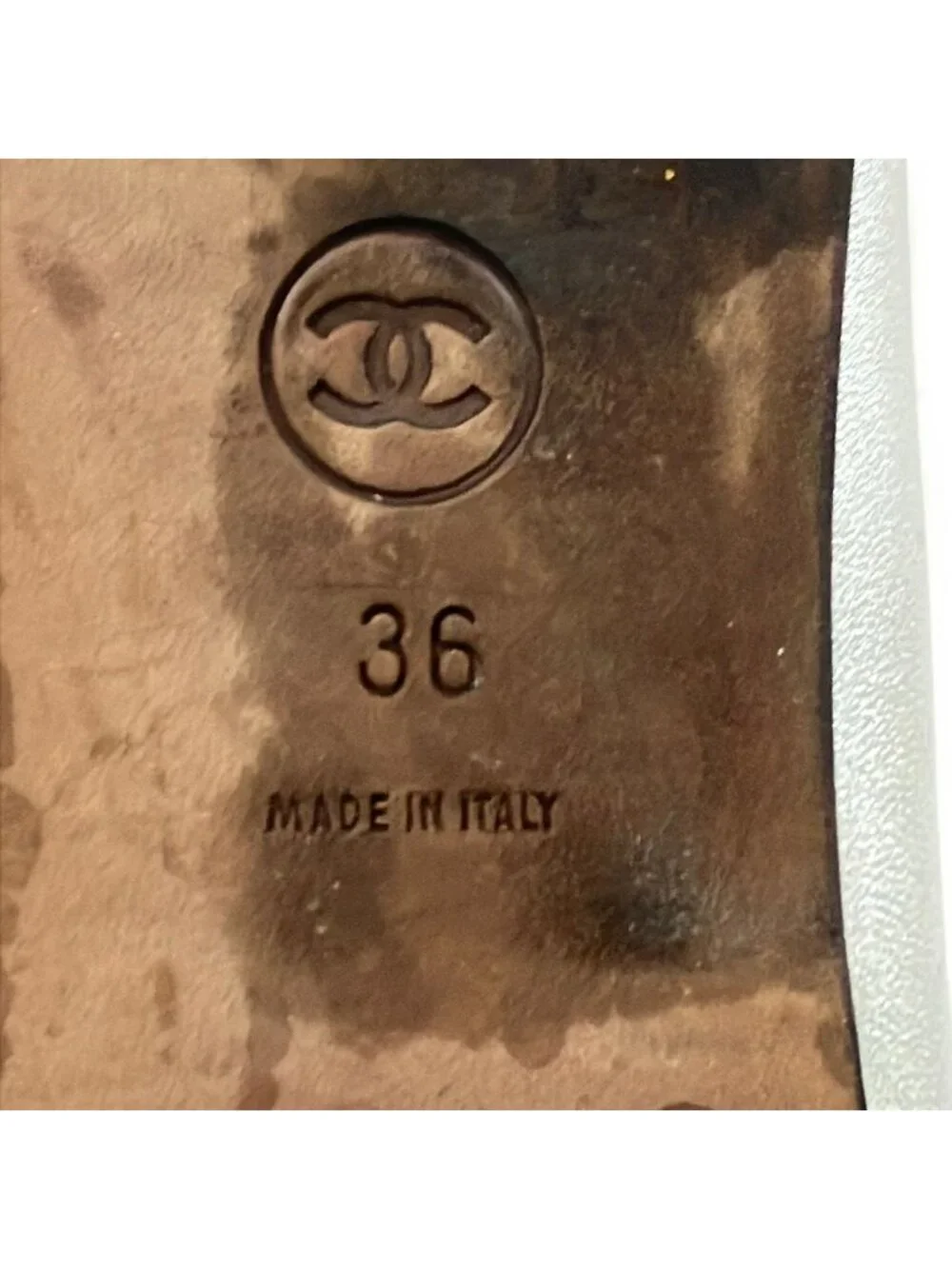 Chanel Flat Shoes Silver CC Logo Leather